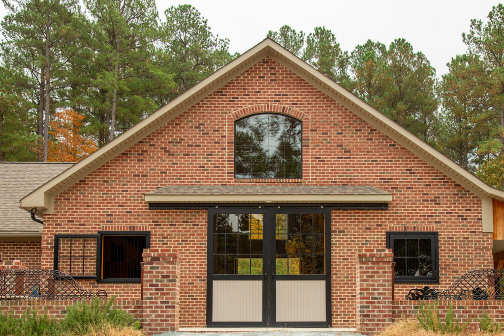 Exterior of brick horse barn