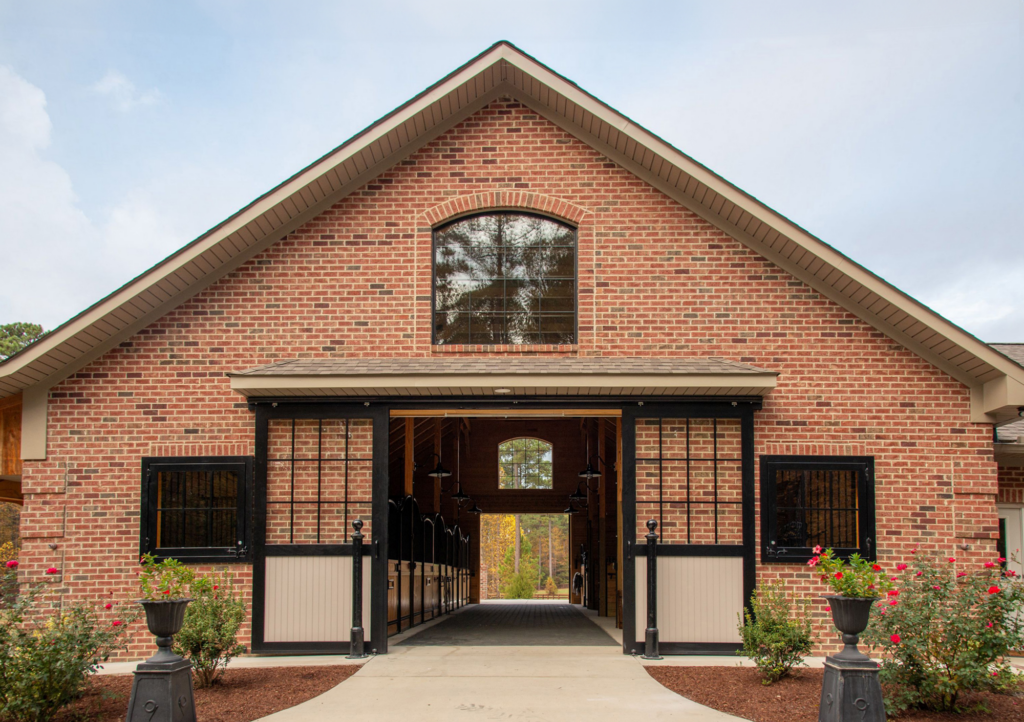 Entrance to a brick horse barn