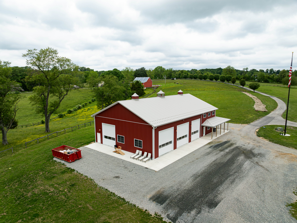 Aerial view of pole building