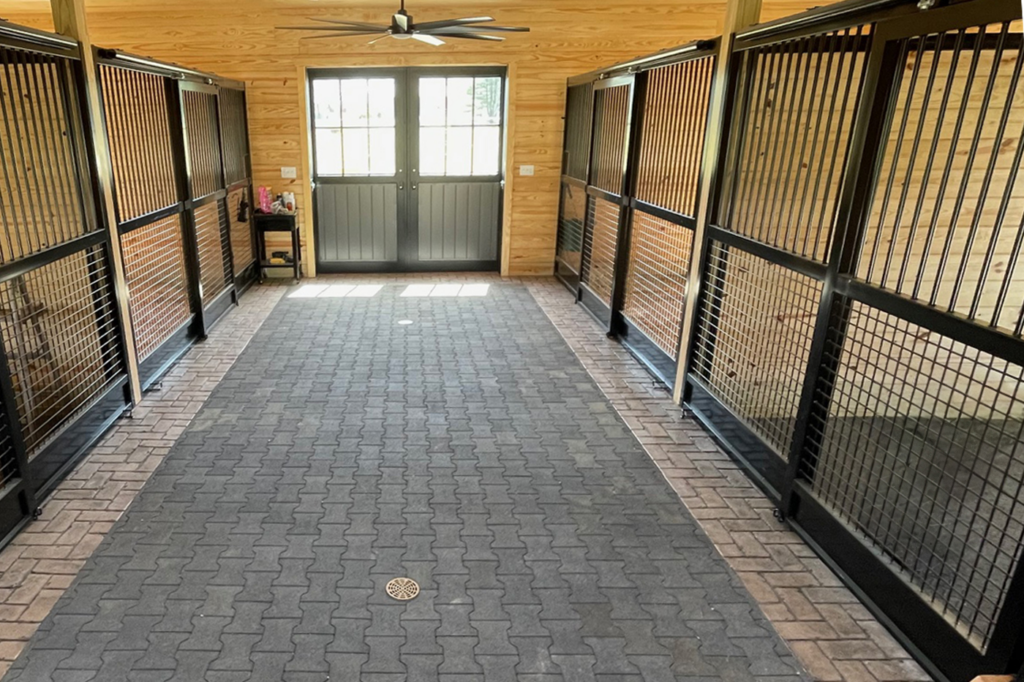 Interlocking pavers in new horse barn