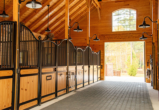 Interlocking pavers in a horse barn