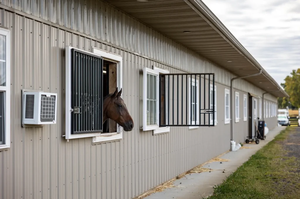 Brick Stable Exterior with Horse Portrait