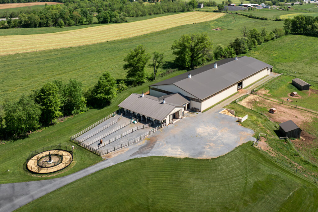horse barn viewed from above.